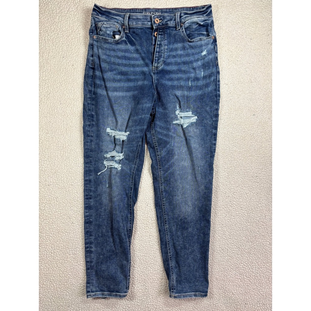 Maurices High Rise Boyfriend Jeans Size 14 Reg Distressed Medium Wash Button Fly